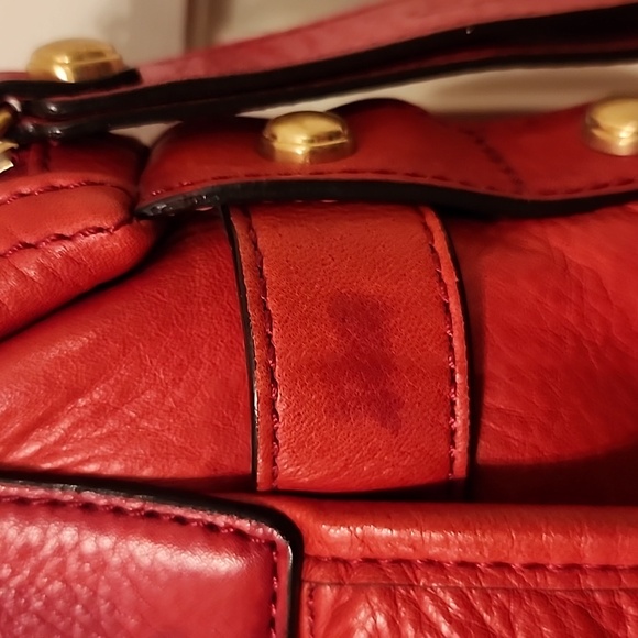B MAKOWSKY Plushy Soft Red Leather Shoulder Bag with Gold Hardware Bottom Studs - Picture 9 of 16